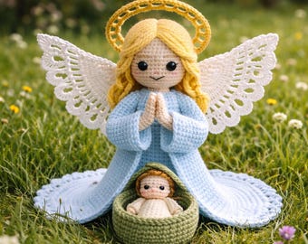 Amigurumi Guardian Angel with Baby Crochet Pattern PDF, Cute Angel Doll Plush Tutorial, Handmade Nursery Gift, Crochet Angel Gift