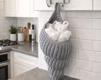 Crochet Spiral Seashell Plastic Bag Holder Pattern PDF, Hanging Grocery Bag Dispenser, Kitchen & Bathroom Organizer, Reusable Bag Storage,
