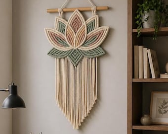 Macrame Lotus Wall Hanging Pattern PDF, Boho Floral Wall Decor, DIY Fiber Art Tutorial, Modern Minimalist Home Decor
