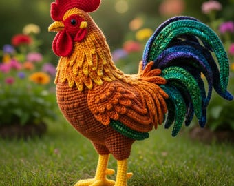 Rooster Amigurumi Crochet Pattern PDF, Realistic Chicken Toy Pattern, Farm Animal Crochet, DIY Plush Rooster, Multi Language, Crochet Toy