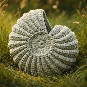 Schema PDF per cestino all'uncinetto a forma di conchiglia Nautilus, ciotola portaoggetti ispirata all'oceano, decorazione per la casa in stile costiero, amigurumi di conchiglie, organizer per casa al mare, idea regalo