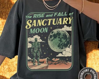 Sanctuary Moon Shirt, Murderbot Diaries Inspired Tee, Retro Sci-Fi Graphic T-Shirt, Book Lover Gift, Space Robot Tee
