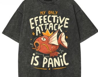 Funny Fish Panic Attack Shirt, Gamer Graphic Tee, Anime Inspired Unisex T-Shirt, Vintage Washed Oversized Tee, Gift for Gamer