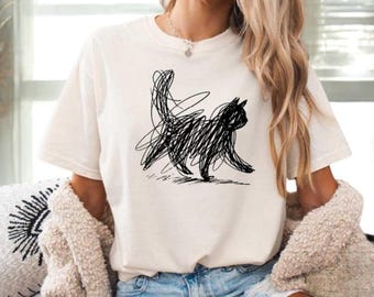 Minimalist Cat Drawing Shirt | Abstract Scribble Cat Tee | Modern Aesthetic Animal T-Shirt | Gift for Cat Mom