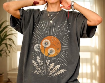 Dandelion Sun Comfort Colors Shirt, Oversized Wildflower Graphic Tee, Boho Nature Shirt, Women’s Unisex Botanical T-Shirt