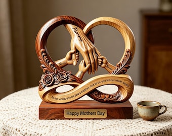 Figuras de placa personalizadas "Mamá sostiene las manos de sus hijos", regalo para mamá, placa acrílica con nombre personalizado, letrero de escritorio, estatua, impresión 2D