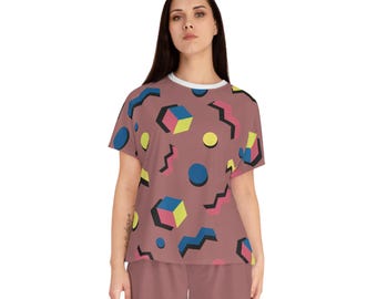 Set pigiama con stampa Memphis retrò / Pantaloncini da casa oversize Y2K da donna