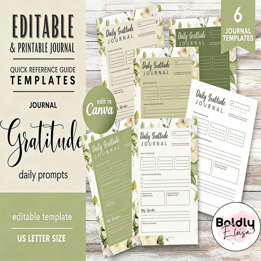 Floral Daily Gratitude Journal Canva Template – Minimalist Wellness ...