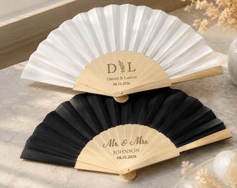 Abanicos personalizados para novios, recuerdos personalizados para invitados de boda, abanicos grabados para damas de honor, regalos con el nombre y la fecha de la pareja.