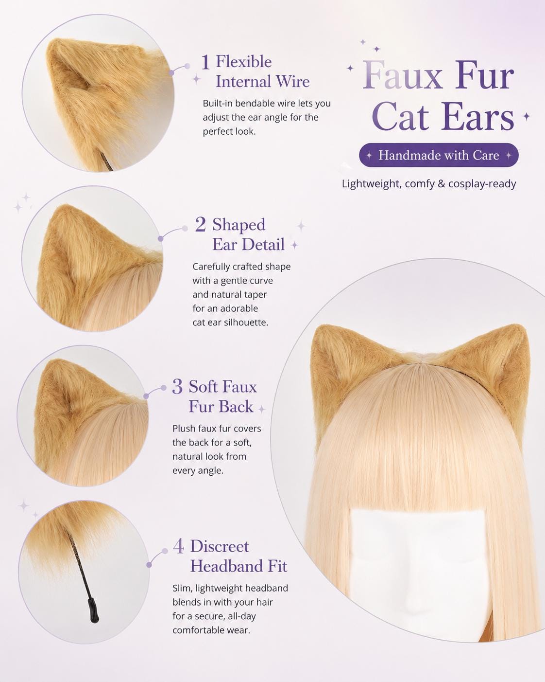 Cat Ears, Custom Cat Ears and Tail Set With Engraved Name Tag, Faux Fur ...