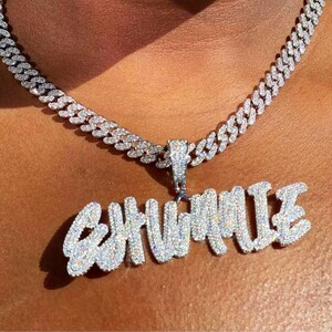 Iced out Gold plated Bubble Initial Pendant & 18" 1 Row Tennis Chain Necklace Iced out Gold plated Bubble Initial Pendant & 18" 1 Row Tennis Chain Necklace