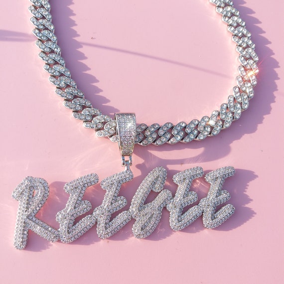 Custom Icy Cursive Nameplate Necklace 