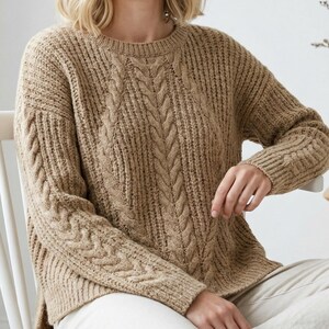 Textured Cable Knit Sweater Pattern, Classic Aran Jumper, Cozy Pullover Knitting