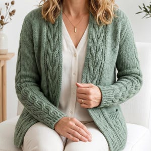 Cable Knit Cardigan Pattern PDF, Textured Open Front Sweater Knitting Instructions