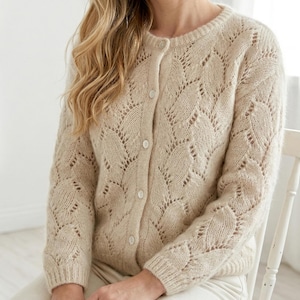 Lace Cardigan Knitting Pattern, Button-Up Knit Sweater, Feminine Elegant Top (PDF Pattern)