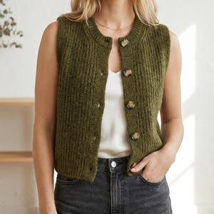 Textured Knit Vest Pattern, Button Up Sleeveless Cardigan (PDF Pattern)