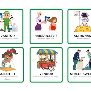 Tarjetas didácticas sobre profesiones y oficios para niños: aprendizaje fácil (PDF imprimible)
