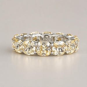 5x5mm Cushion Cut Yellow Diamond Eternity Ring 925 Silver, Canary Yellow Moissanite Stacking Band, Luxury High Carbon Diamond Eternity Band