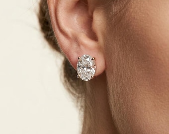 Brincos de Moissanita Oval de 2 quilates, banhados a ouro 18K S925; Brincos Solitários em Formato de Tulipa com Cesta Floral, 1 quilate cada; Presente Romântico para Noivas.