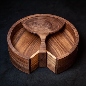 Custom Double Drawer Wood Jewelry Box, Aesthetic Walnut Valet Tray for Watch & Ring, Unique Symmetrical Desktop Organizer, Minimalist Gif