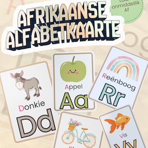 Afrikaans Alphabet Flashcards | For Kids | Toddler Cards | Afrikaanse Alfabet Flikskaarte | Printable Cards | Drukbaar | Learning | Leer