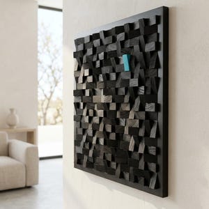 Quadratische Holzakustikwand, strukturiertes Mosaikwürfeldekor, 3D schallabsorbierende Kunst, neue Wohngeschenke