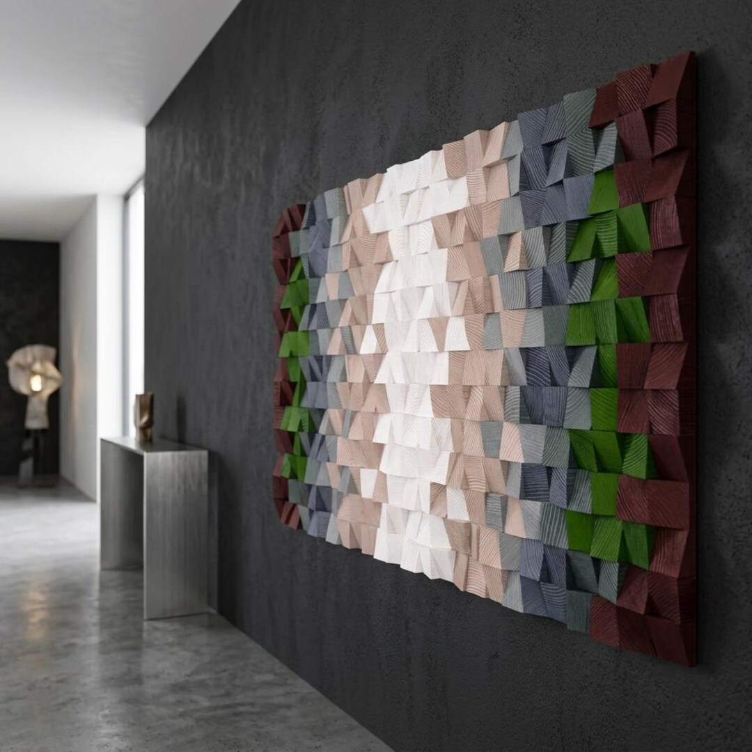 Horizontal Acoustic Wall Panel, 3D Colorful Mosaic Wood Decor, Sound ...