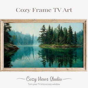 Serene Forest Lake Frame TV Art, Realistic Painterly Decor (Digital Download) 32