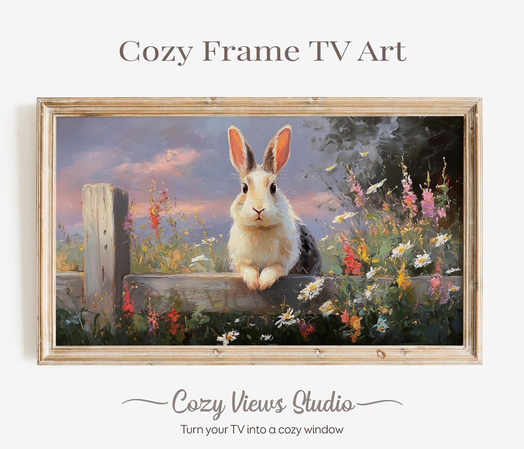 Comic Book Style Frame Rabbit Curious Rabbit Frame TV Art Vintage Farmhouse Style Cottagecore ...