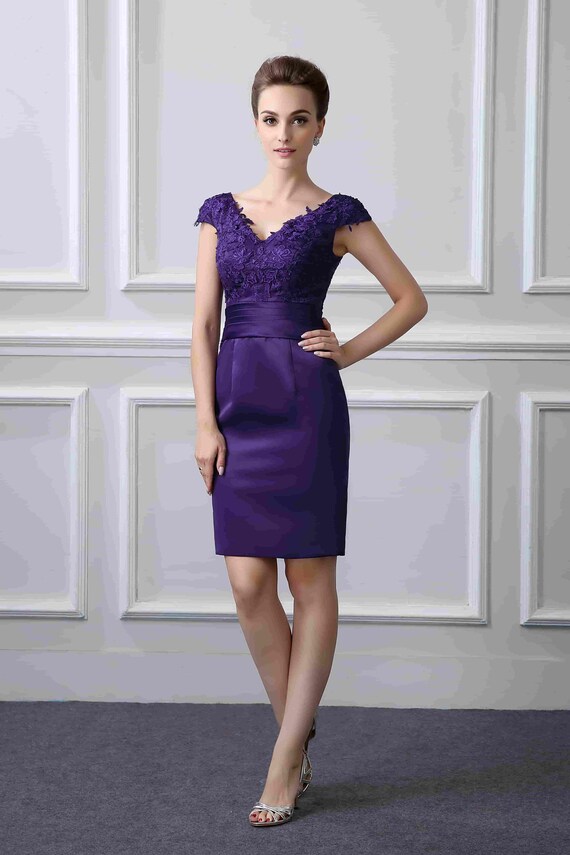 knee length purple lace dress Elegant Cocktail - V-neck Formal Party Dress collection:dresses-swatches