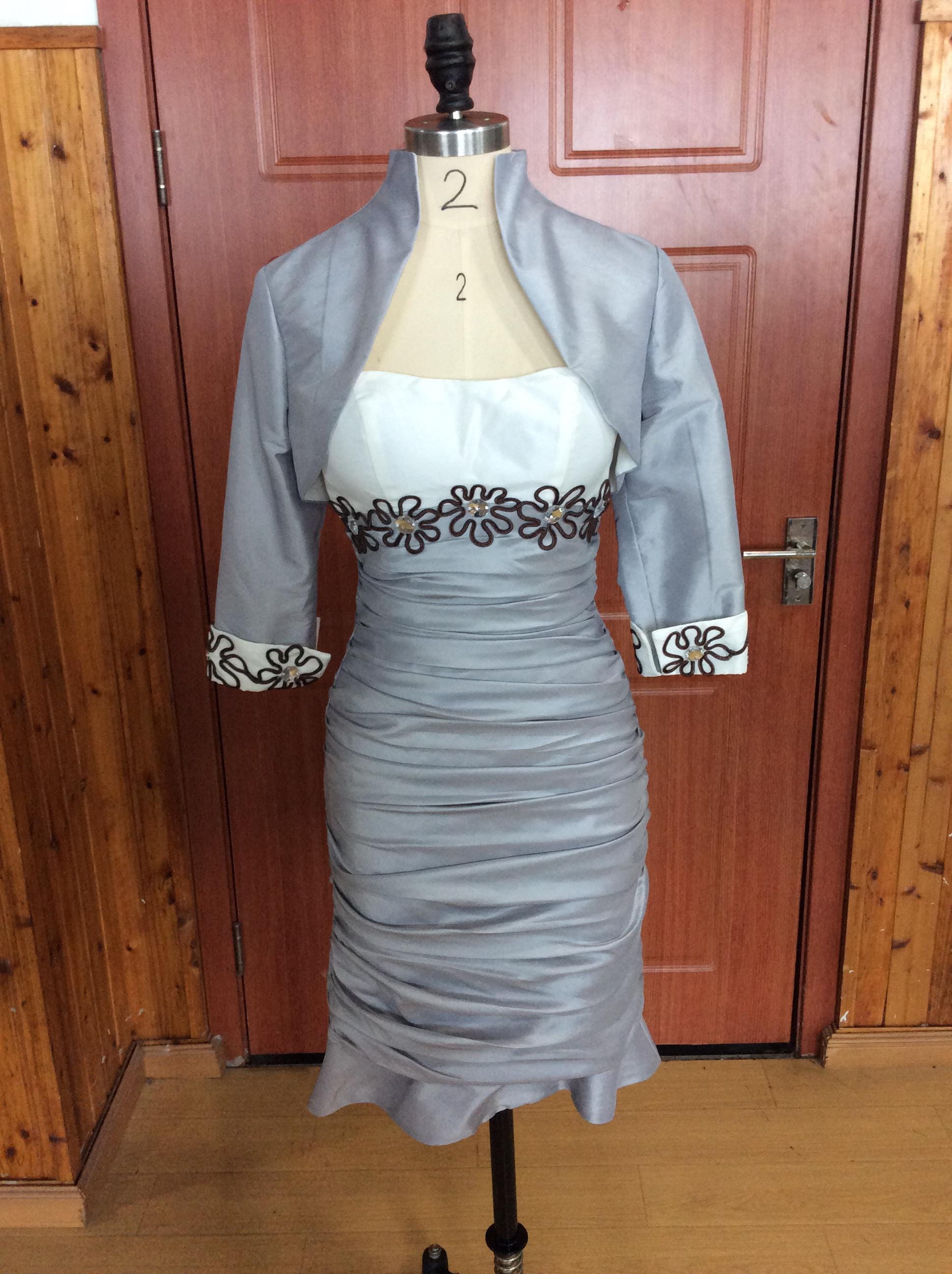 silver grey dress and jacket Metallic Jacket Church Dress Set