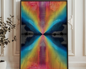 Psykedelisk röntgenoptisk illusionstryck - regnbågssymmetri abstrakt affisch - trippy geometrisk burstväggkonst - livfullt digitalt konstverk
