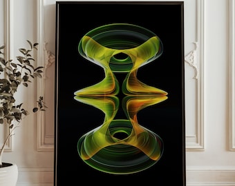 Abstrakt fraktal konsttryck - Neon geometrisk väggkonst - Symmetrisk digital designposter - Modern futuristisk inredning
