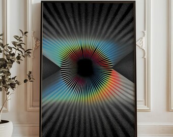 Abstrakt ögonoptisk illusion konsttryck - regnbågsradial poster - psykedelisk visionskonstverk - modern minimalistisk digital väggdekor