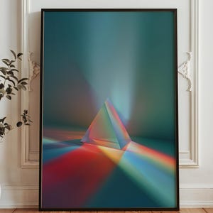 Prism Pyramid Wall Art - Abstract Light Refraction Print - Minimalist Geometric Poster - Rainbow Light Beam Artwork