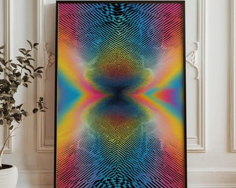 Rainbow Pulse Optisk Illusionstryck - Psykedelisk Ripple Wave Art - Abstrakt Symmetrisk Distorsion Poster - Livfull Modern Väggdekoration