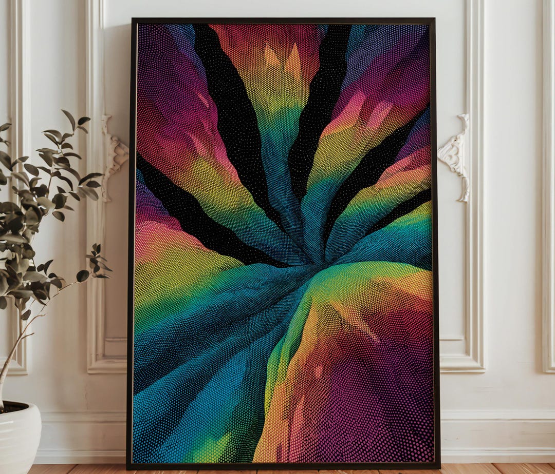 Psychedelic Wave Abstract Art Print - Vibrant Rainbow Texture Poster ...