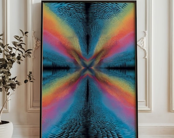 Abstrakt psykedelisk vågkonsttryck - regnbåge optisk illusion poster - trippy symmetriskt mönster väggdekor - modern digital konst