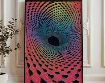 Psykedelisk spiraltunnelkonsttryck - Rainbow Vortex optisk illusionsaffisch - Trippy geometrisk väggdekor - Abstrakt hypnotisk digital konst