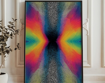 Psykedelisk abstrakt konsttryck - Regnbåge optisk illusion poster - Trippy geometriskt mönster väggkonst - Livfullt modernt digitalt konstverk
