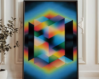 Konsttryck med optisk illusion i lager - regnbåge 3D geometrisk poster - abstrakt ljusspektrum väggdekor - trippy modern digitalt konstverk