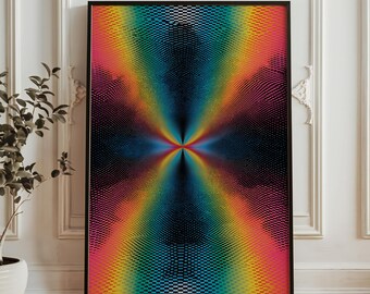 Regnbåge Schackrutigt Optisk Illusionstryck - Psykedelisk Symmetri Konstposter - Trippy Geometrisk Väggdekor - Vibrerande Abstrakt Konstverk