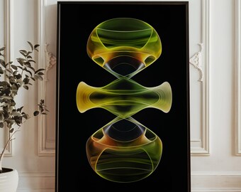 Abstrakt neonfraktal konsttryck - Symmetrisk geometriposter - Futuristisk digital design - Modern minimalistisk väggdekor