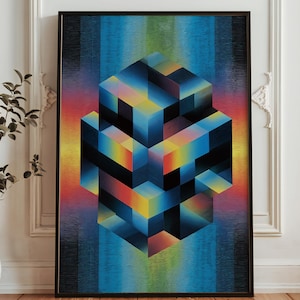 Stampa artistica astratta 3D a forma di cubo - Poster con struttura a blocchi geometrici colorati - Arte murale moderna con illusione ottica - Decorazione futuristica a cubo sfumato