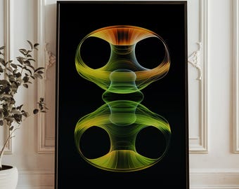 Abstrakt neongeometri konsttryck - futuristisk symmetrisk designposter - modern fraktal väggkonst - digital minimalistisk dekor
