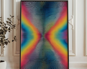 Rainbow Vortex Optisk Illusion Tryck - Trippy Schackrutig Warp Poster - Psykedelisk Abstrakt Tunnelkonst - Livfull Modern Väggdekor