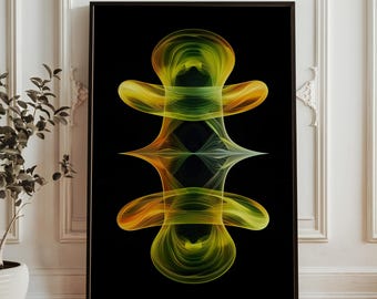 Abstrakt neonfraktal väggkonst - Symmetrisk geometrisk tryck - Futuristisk digital konst - Modern minimalistisk poster