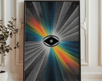 Abstrakt ögonoptisk illusionstavla - Psykedelisk regnbågssolskenskonst - Surrealistisk vision opkonstposter - Modern samtida väggdekor