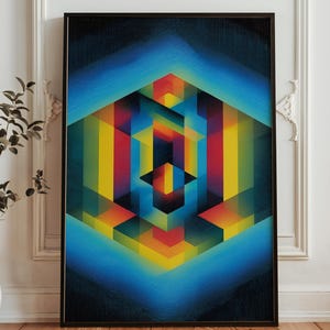 Impossible Cube Optical Illusion Art Print - Rainbow 3D Geometric Poster - Abstract Illusion Wall Decor - Trippy Modern Digital Artwork