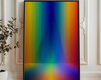 Regnbågsfärgad väggkonst - Abstrakt spektrumposter - Färgglatt minimalistiskt tryck, modernt ljusstrålekonstverk - Livfull digital nedladdningsbar dekor
